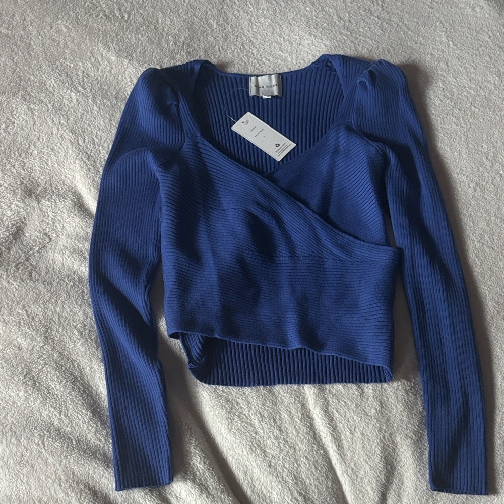 Pink Rose  Blue Knit Top